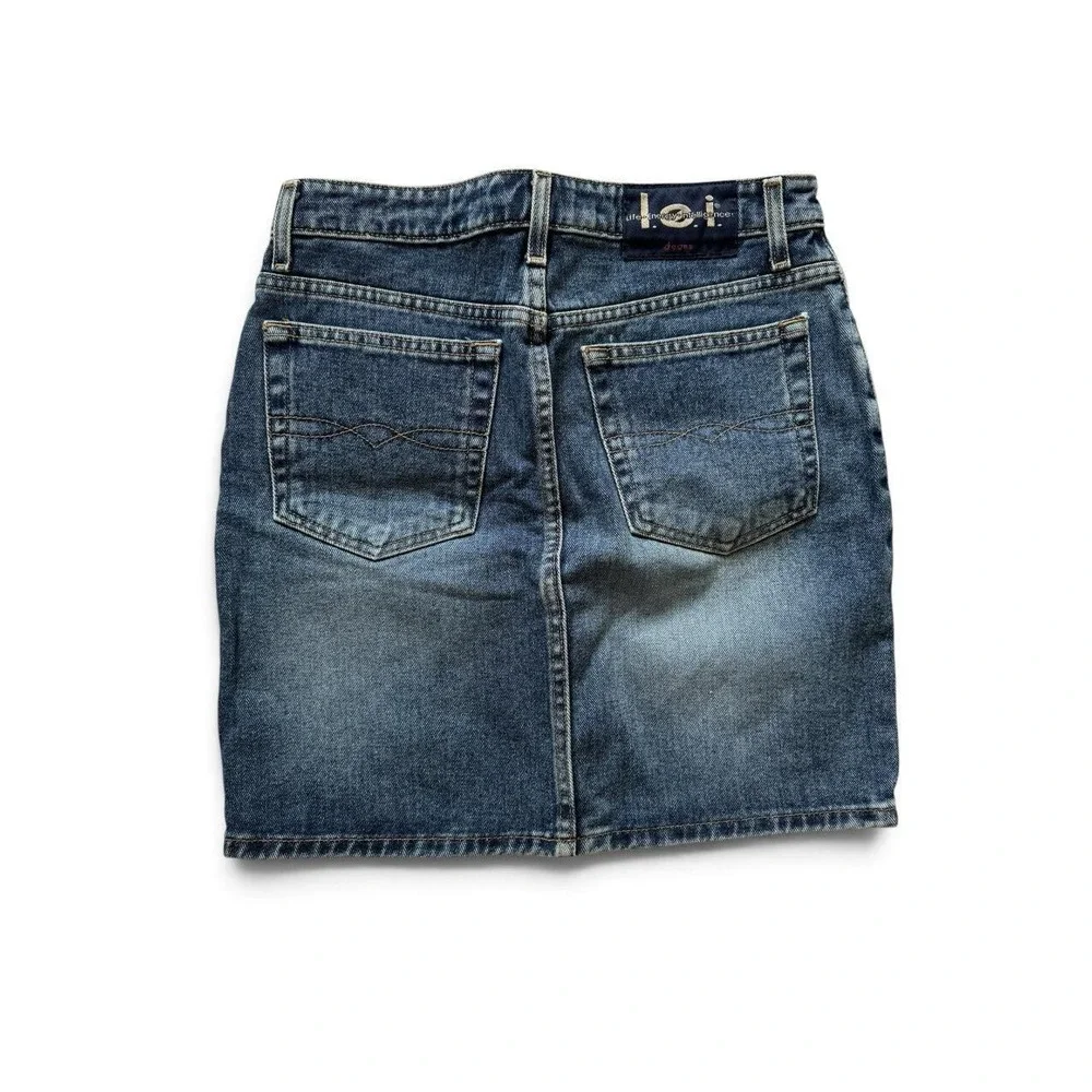 Lei Womens Medium Wash Denim Mini Skirt Y2K McBling Size 3 Pencil Skirt